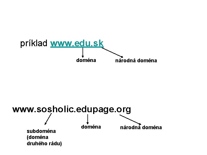 príklad www. edu. sk doména národná doména www. sosholic. edupage. org subdoména (doména druhého