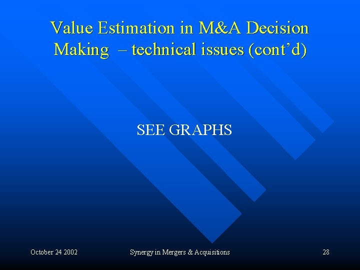 Value Estimation in M&A Decision Making – technical issues (cont’d) SEE GRAPHS October 24