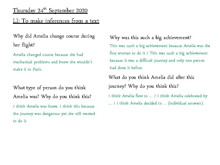 Thursday 24 th September 2020 LI: To make inferences from a text Why did