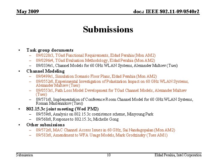 May 2009 doc. : IEEE 802. 11 -09/0540 r 2 Submissions • Task group