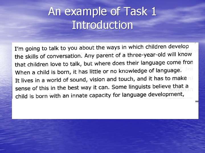 An example of Task 1 Introduction 