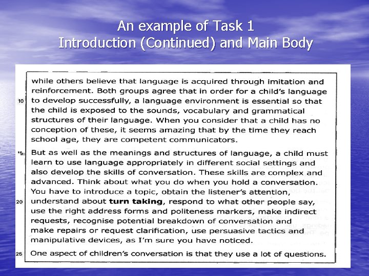 An example of Task 1 Introduction (Continued) and Main Body 