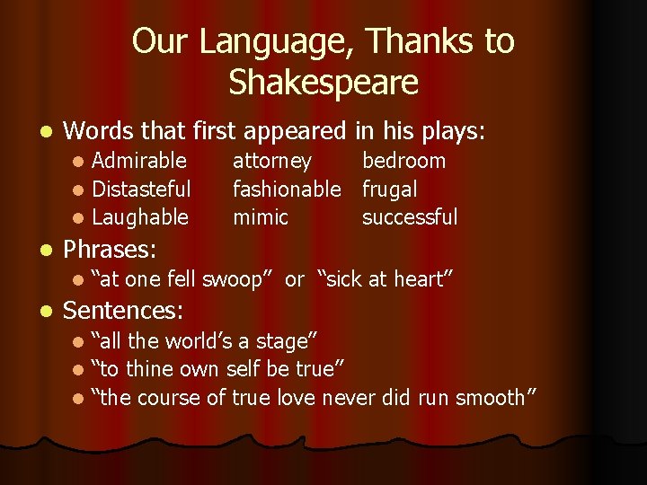 Our Language, Thanks to Shakespeare l Words that first appeared in his plays: Admirable