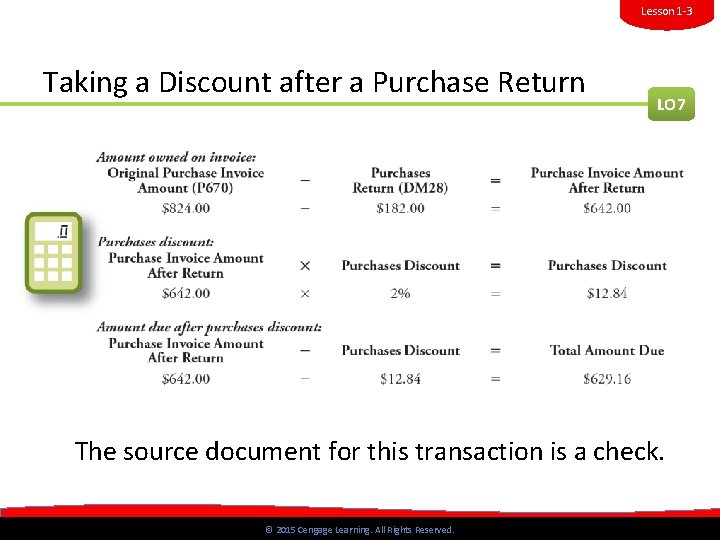 Lesson 1 -3 Taking a Discount after a Purchase Return LO 7 The source