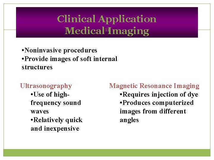 Clinical Application Medical 11 Imaging • Noninvasive procedures • Provide images of soft internal