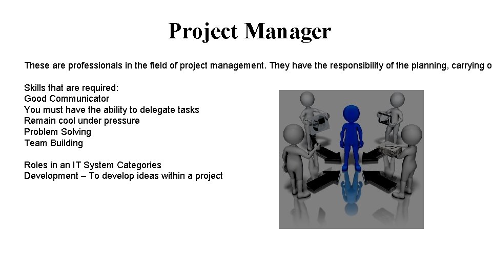 Project Manager These are professionals in the field of project management. They have the