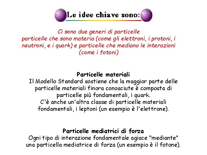 Ci sono due generi di particelle che sono materia (come gli elettroni, i protoni,