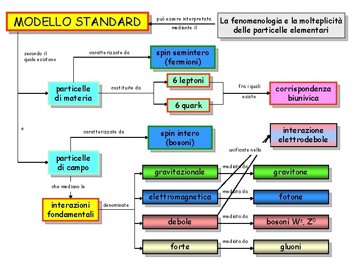 MODELLO STANDARD caratterizzate da secondo il quale esistono particelle di materia e costituite da