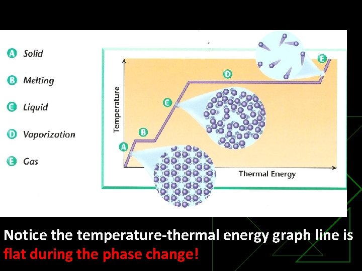 Notice the temperature-thermal energy graph line is flat during the phase change! 