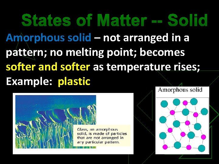 States of Matter -- Solid Amorphous solid – not arranged in a pattern; no