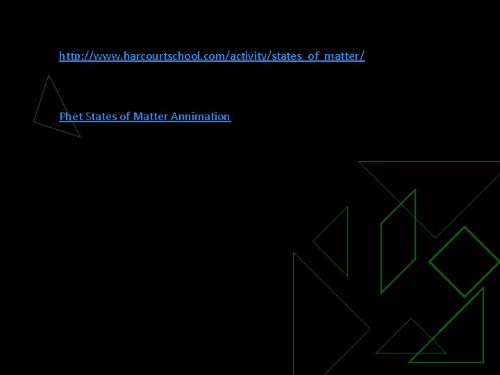 http: //www. harcourtschool. com/activity/states_of_matter/ Phet States of Matter Annimation 