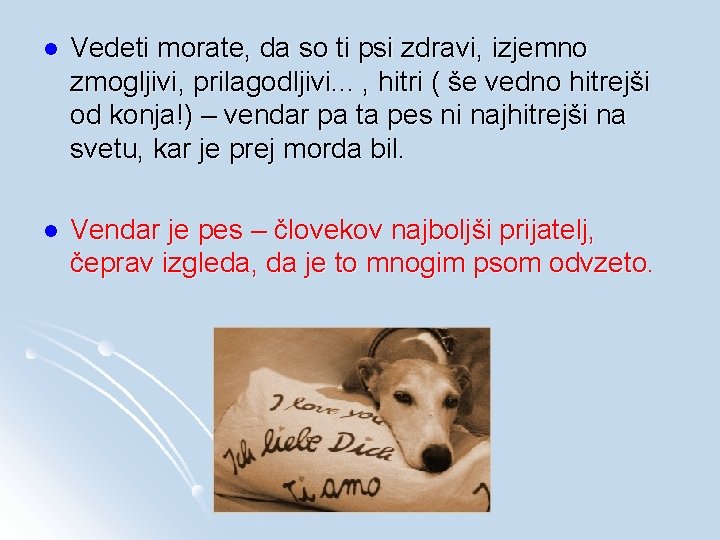 l Vedeti morate, da so ti psi zdravi, izjemno zmogljivi, prilagodljivi. . . ,