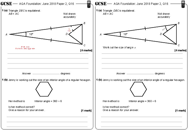 AQA Foundation: June 2018 Paper 2, Q 16 1 (a) Triangle DBC is equilateral.