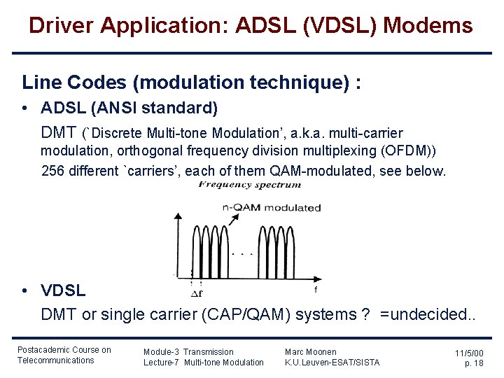 Driver Application: ADSL (VDSL) Modems Line Codes (modulation technique) : • ADSL (ANSI standard)