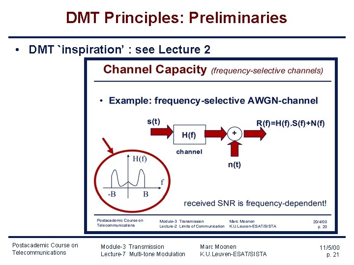 DMT Principles: Preliminaries • DMT `inspiration’ : see Lecture 2 Postacademic Course on Telecommunications