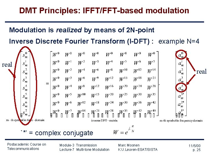 DMT Principles: IFFT/FFT-based modulation Modulation is realized by means of 2 N-point Inverse Discrete