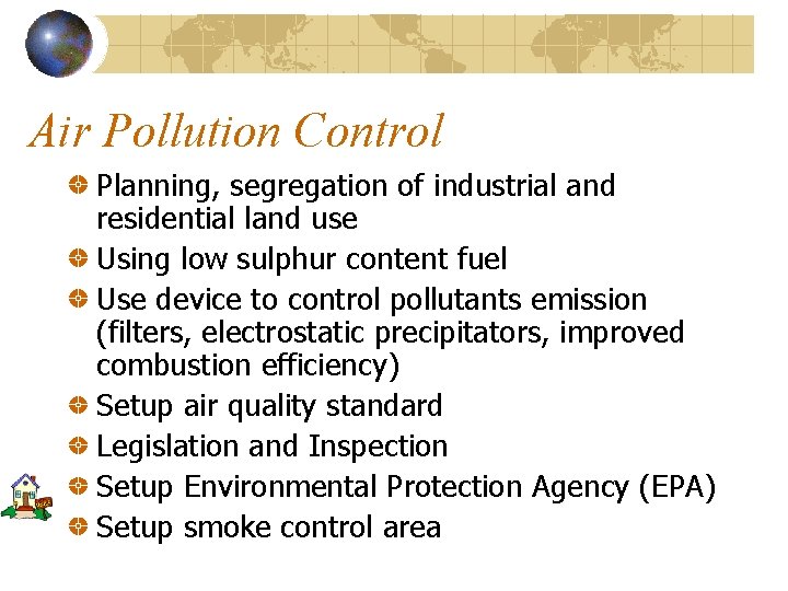 Air Pollution Control Planning, segregation of industrial and residential land use Using low sulphur