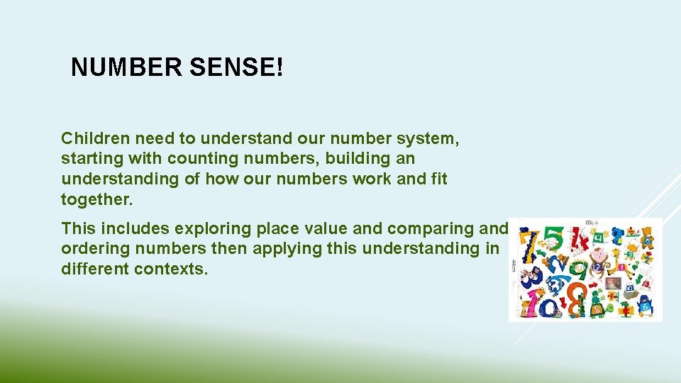 NUMBER SENSE! Children need to understand our number system, starting with counting numbers, building