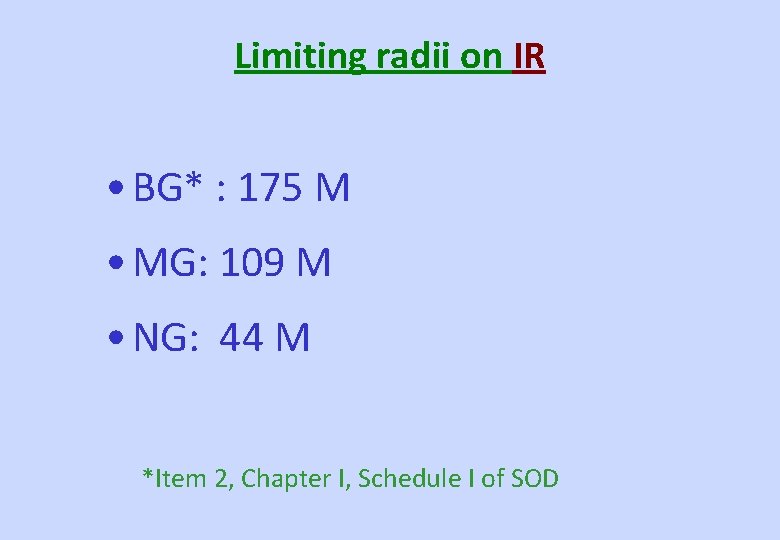 Limiting radii on IR • BG* : 175 M • MG: 109 M •