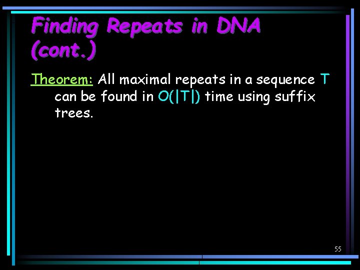 Finding Repeats in DNA (cont. ) Theorem: All maximal repeats in a sequence T