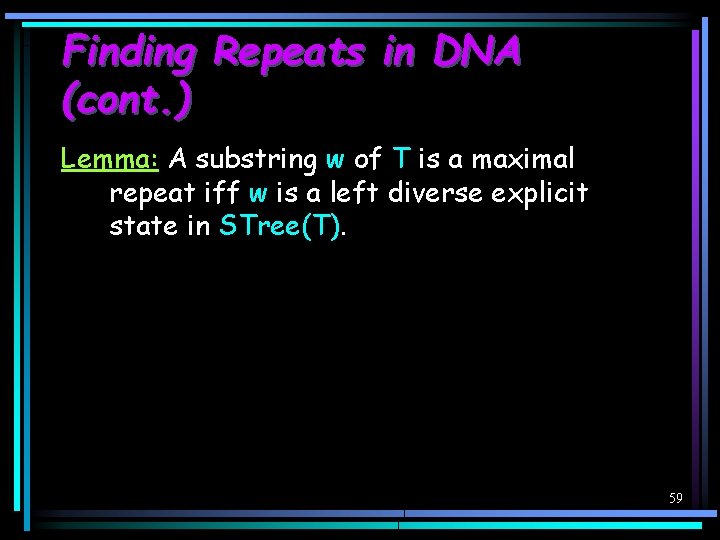Finding Repeats in DNA (cont. ) Lemma: A substring w of T is a