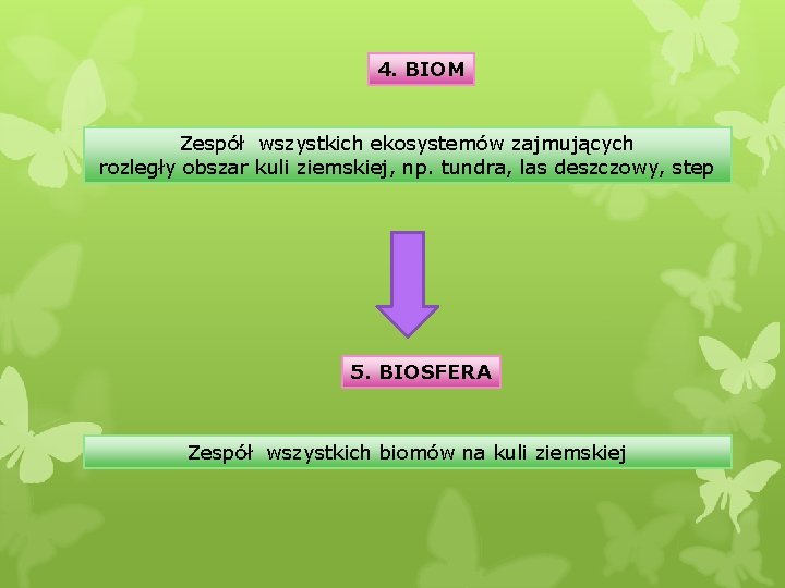 4. BIOM Zespół wszystkich ekosystemów zajmujących rozległy obszar kuli ziemskiej, np. tundra, las deszczowy,