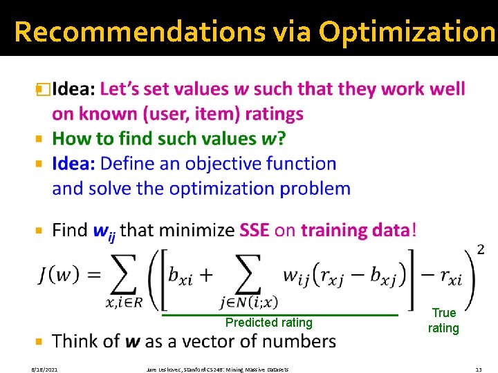 Recommendations via Optimization � Predicted rating 6/16/2021 Jure Leskovec, Stanford CS 246: Mining Massive