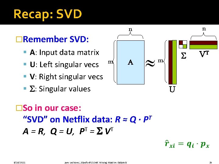 Recap: SVD n n �Remember SVD: § § A: Input data matrix U: Left