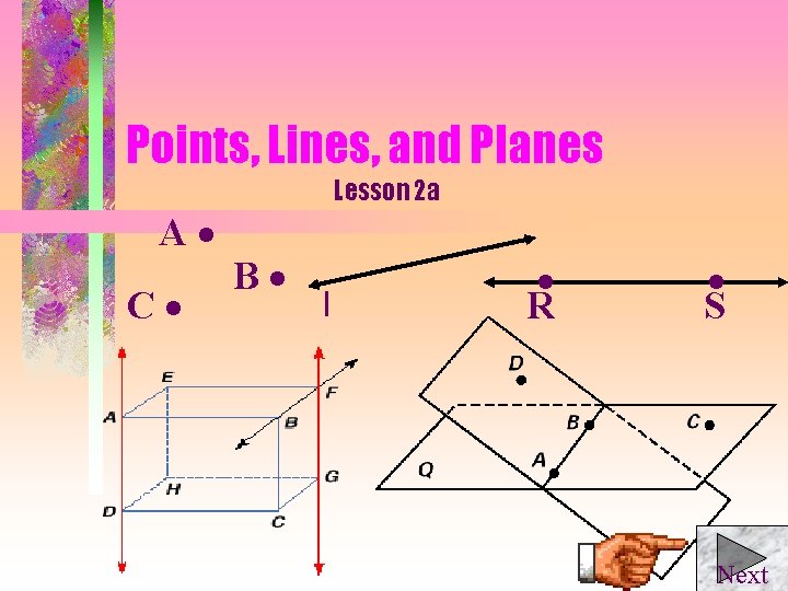 Points, Lines, and Planes A C Lesson 2 a B l R S Next