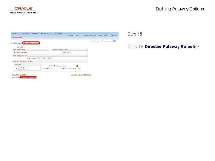 Defining Putaway Options Step 15 Click the Directed Putaway Rules link. 