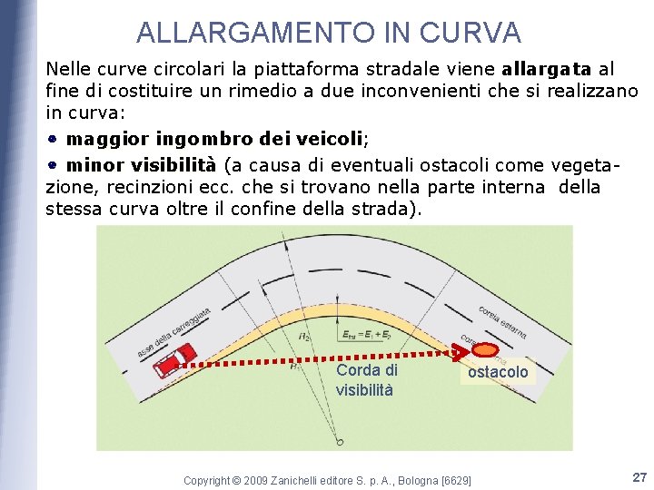 ALLARGAMENTO IN CURVA Nelle curve circolari la piattaforma stradale viene allargata al fine di