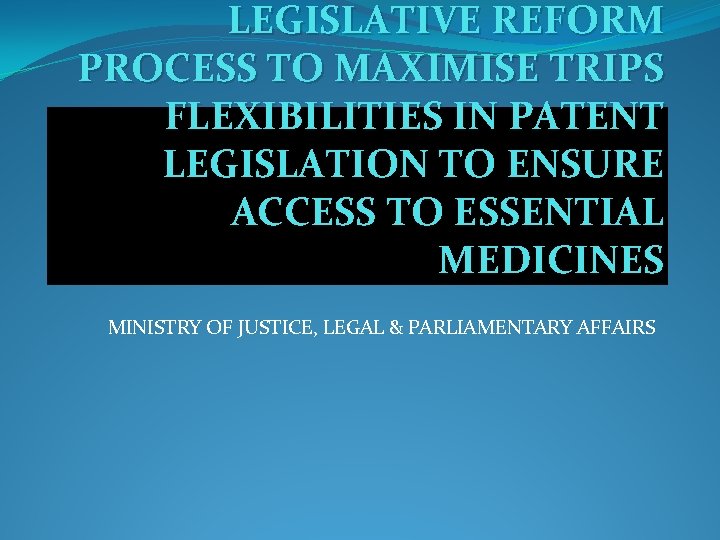 LEGISLATIVE REFORM PROCESS TO MAXIMISE TRIPS FLEXIBILITIES IN PATENT LEGISLATION TO ENSURE ACCESS TO