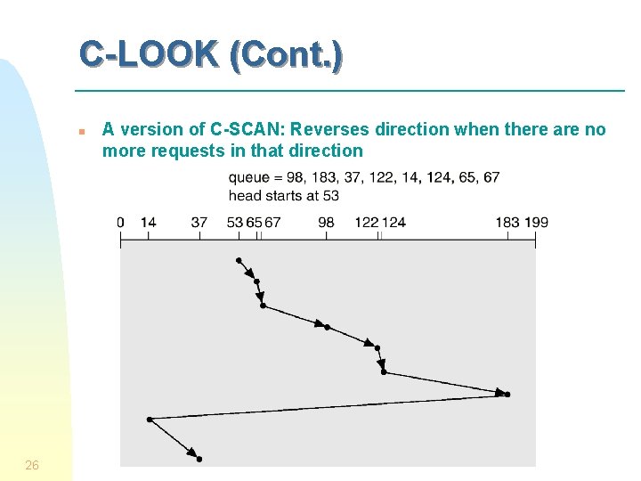 C-LOOK (Cont. ) n 26 A version of C-SCAN: Reverses direction when there are
