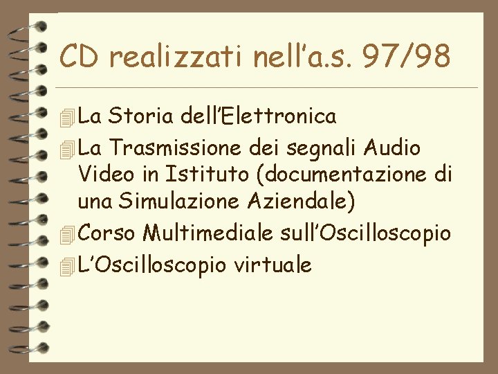CD realizzati nell’a. s. 97/98 4 La Storia dell’Elettronica 4 La Trasmissione dei segnali