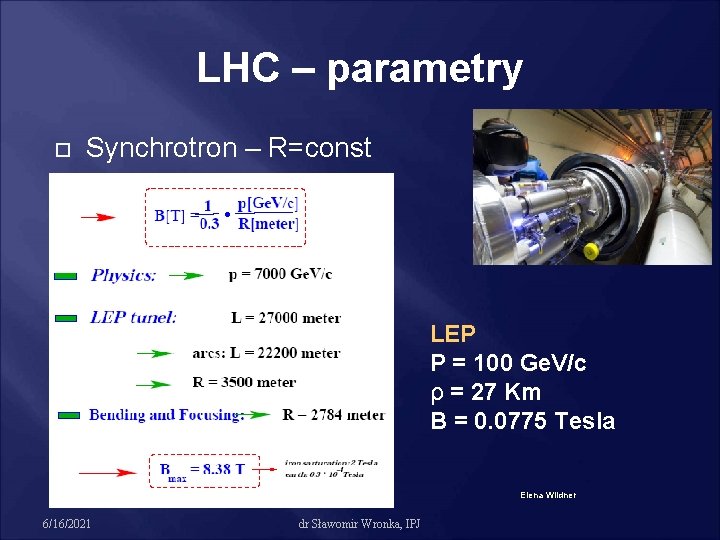 LHC – parametry Synchrotron – R=const LEP P = 100 Ge. V/c ρ =