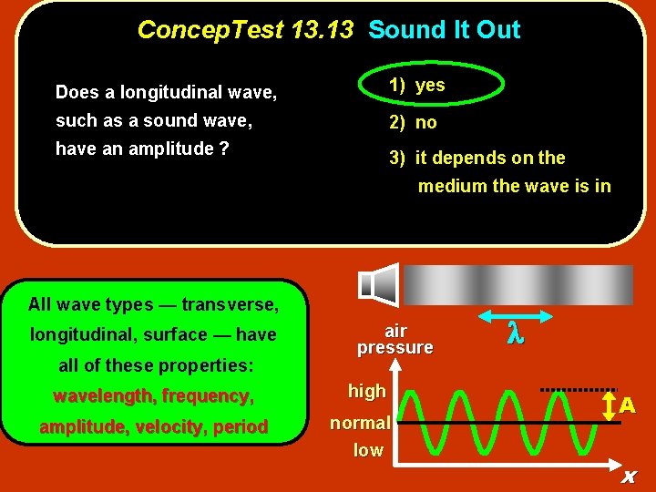 Concep. Test 13. 13 Sound It Out Does a longitudinal wave, 1) yes such