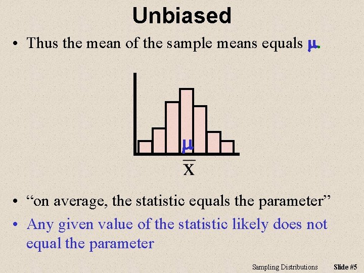 Unbiased • Thus the mean of the sample means equals m. m • “on