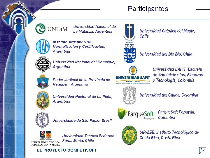 Participantes EL PROYECTO COMPETISOFT 16 