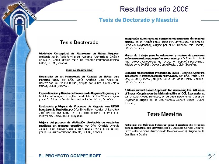 Resultados año 2006 Tesis de Doctorado y Maestría EL PROYECTO COMPETISOFT 49 