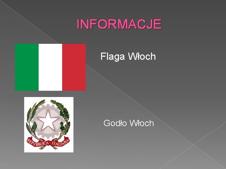 INFORMACJE Flaga Włoch Godło Włoch 