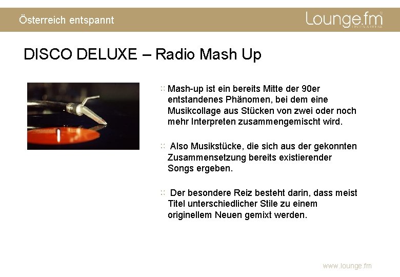 Österreich entspannt DISCO DELUXE – Radio Mash Up ∷ Mash-up ist ein bereits Mitte