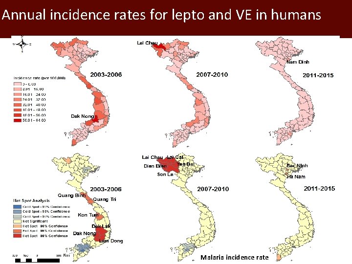 Annual incidence rates for lepto and VE in humans Malaria incidence *Previous study showed