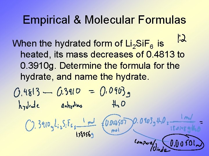 Empirical & Molecular Formulas When the hydrated form of Li 2 Si. F 6
