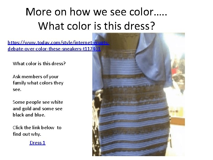 More on how we see color…. . What color is this dress? https: //www.
