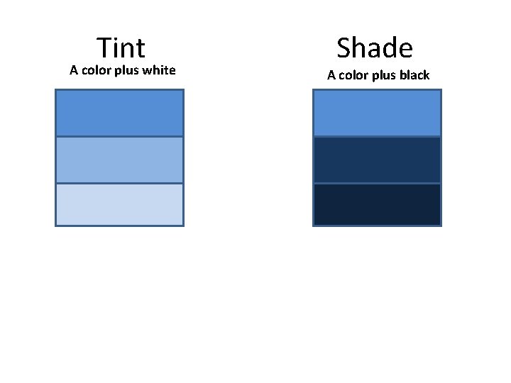 Tint A color plus white Shade A color plus black 