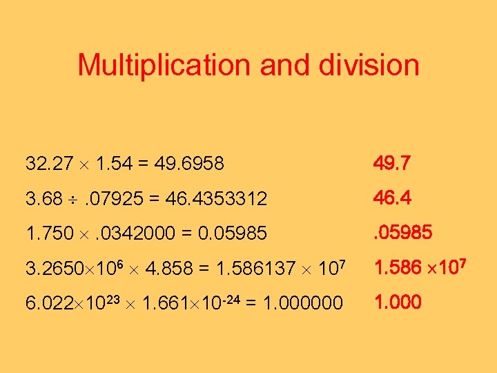Multiplication and division 32. 27 1. 54 = 49. 6958 49. 7 3. 68