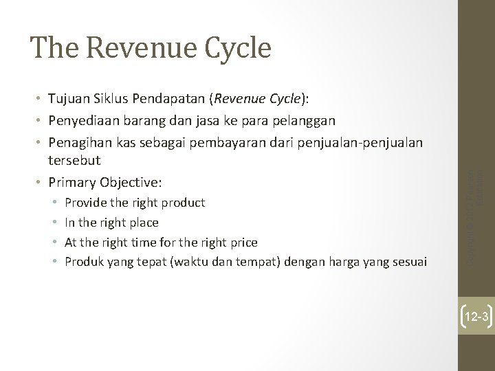  • Tujuan Siklus Pendapatan (Revenue Cycle): • Penyediaan barang dan jasa ke para