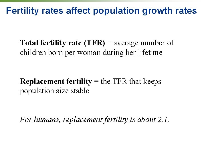 Fertility rates affect population growth rates Total fertility rate (TFR) = average number of Fertility rates affect population growth rates Total fertility rate (TFR) = average number of