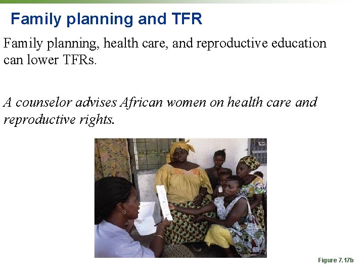 Family planning and TFR Family planning, health care, and reproductive education can lower TFRs. Family planning and TFR Family planning, health care, and reproductive education can lower TFRs.