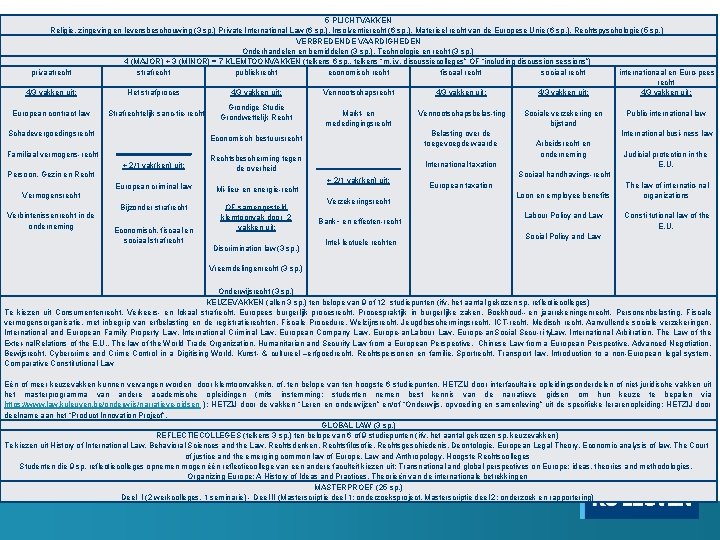 5 PLICHTVAKKEN Religie, zingeving en levensbeschouwing (3 sp. ) Private International Law (6 sp.